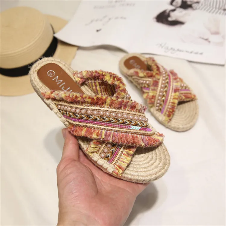 Летние Тапочки ручной работы женская летняя обувь 2019 модные тапочки для женщин |