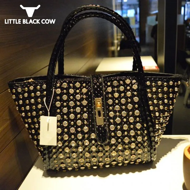 

New Pu Leather Handbag Women Diamond Beads Tote Bags Designer Shiny Big Packing Party Totes Crossbody Shoulder Bags Colors