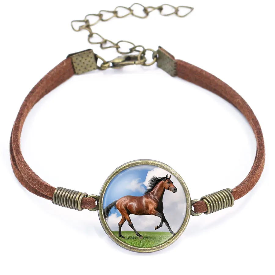 Винтаж лошадь стекло кабошон браслет-цепочка браслет для девочек Для женщин