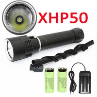 ultra bright 2500lm xhp50 diving led flashlight torch waterproof stepless dimming underwater lamp 26650 battery charger