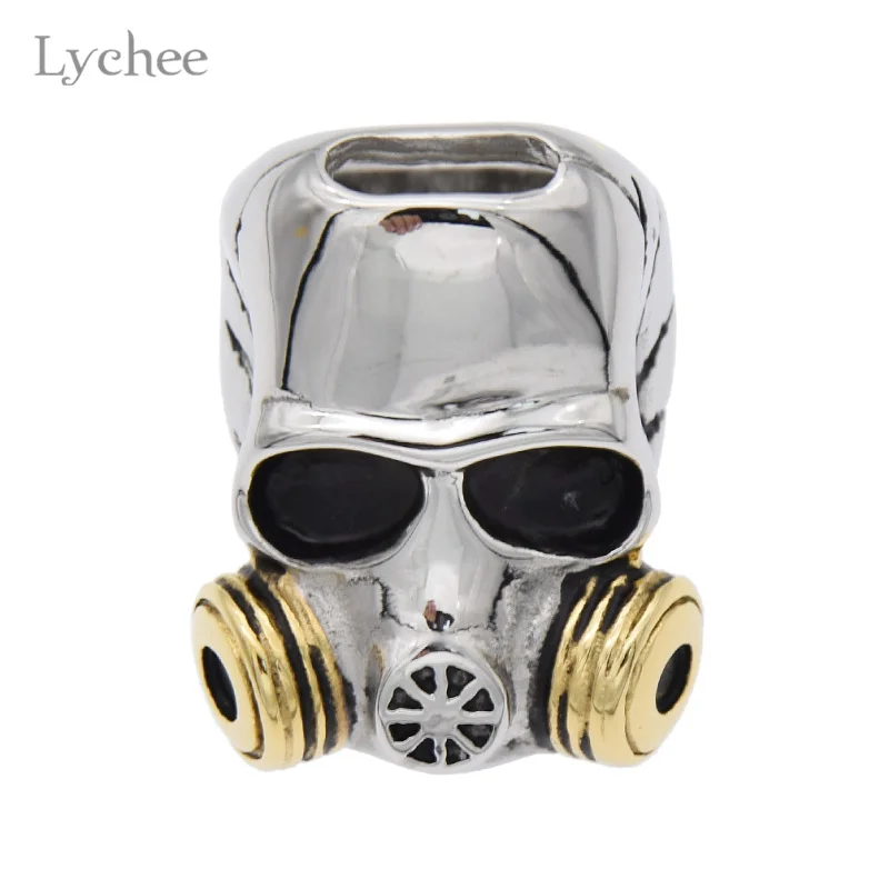 Личи готический панк череп противогаз дизайн кольцо титановая сталь палец