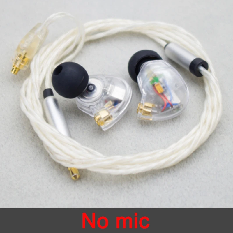 White silver no mic Сбалансированные арматурные динамические наушники-вкладыши BA драйвер шумоподавление Спортивная гарнитура с микрофоном 28 ядер Замена MMCX кабель - Цвет: White silver no mic