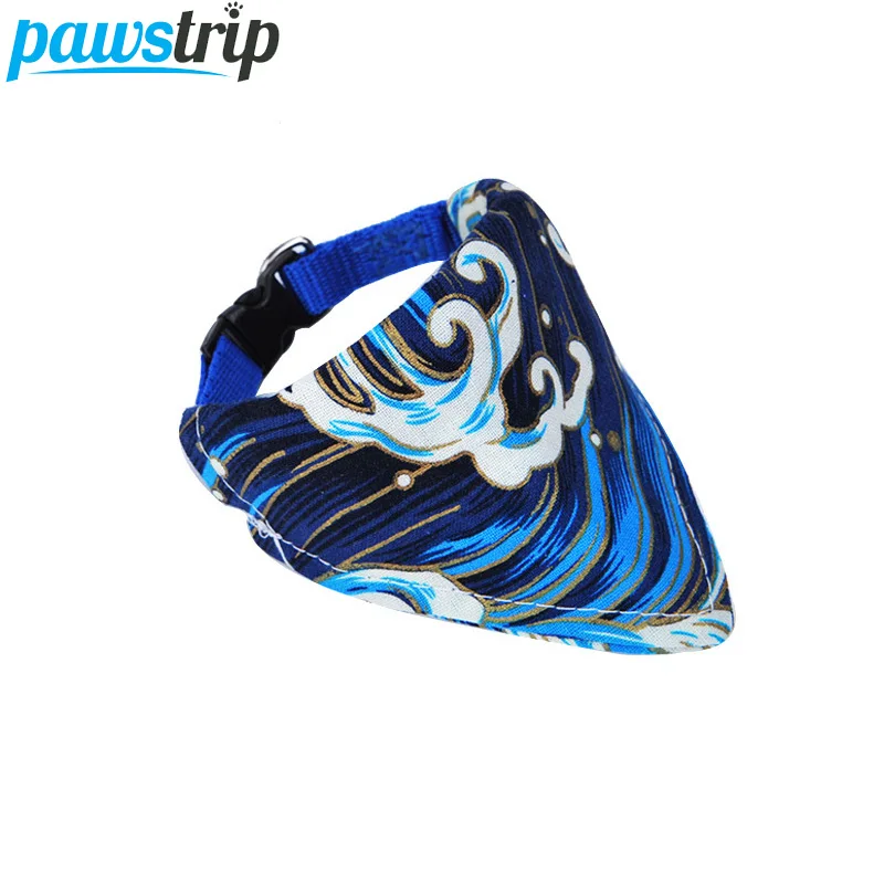 

pawstrip 6 Patterns Pet Dog Bandana Adjustable Small Dog Collar Scarf Soft Cotton Linen Cat Collar XS-XL