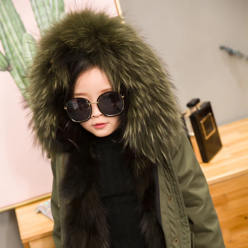 JKP 2018 children fur coat fashion fox liner leather big raccoon collar children's jacket thick warm CT-56 | Детская одежда и