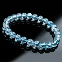 natural blue topaz bracelet jewelry for women men healing luck crystal clear quartz stretch round beads stone strands 7mm 8mm