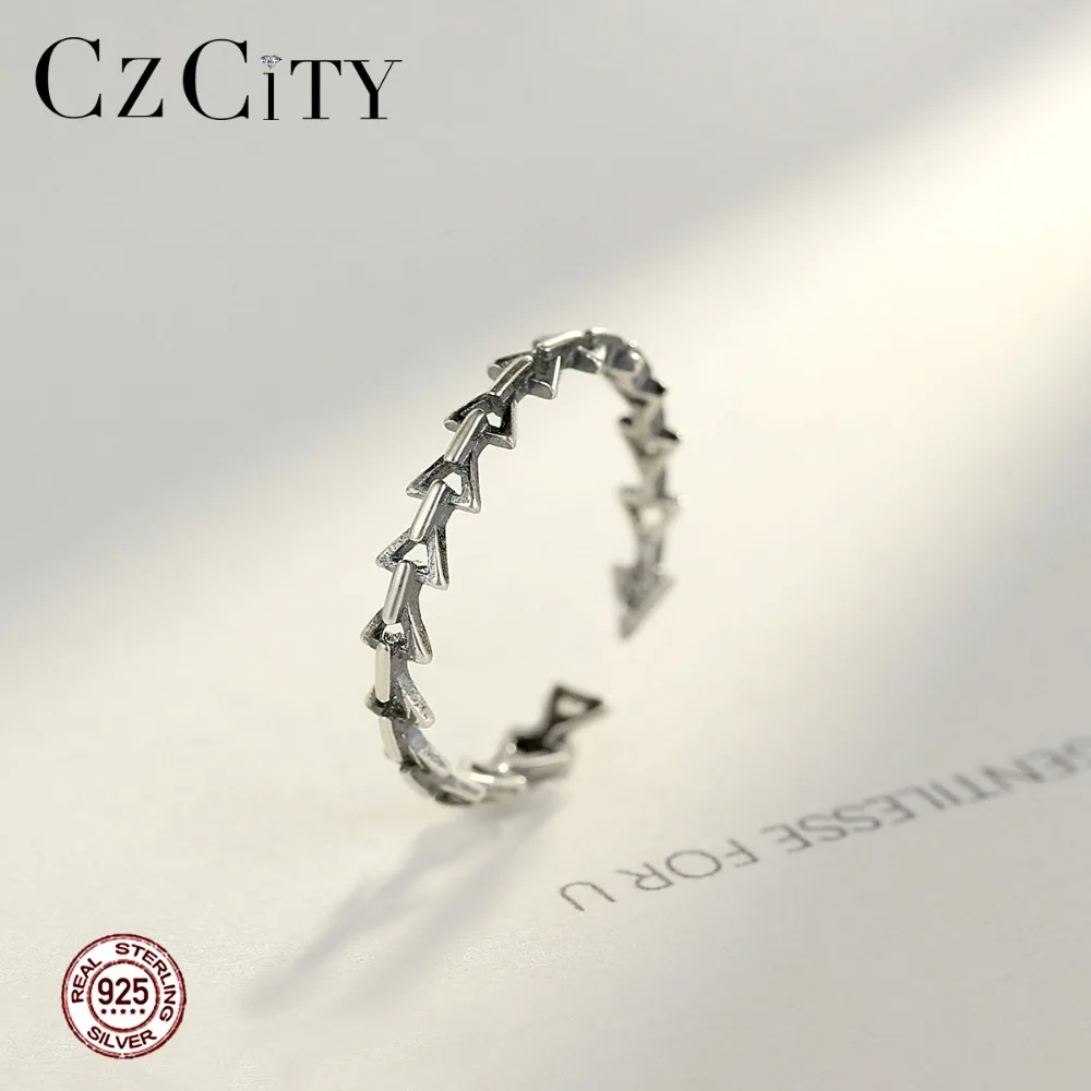 CZCITY Genuine 925 Silver Sterling Vintage Stackable Hollow Arrow Rings Carving 925 Link Arrow Open Rings Men Women Punk Jewelry