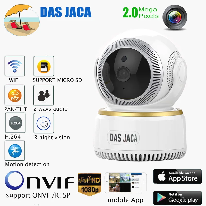 Das Jaca ip камера 2mp Беспроводная купольная ptz 1080p наблюдения wifi Детский Монитор onvif