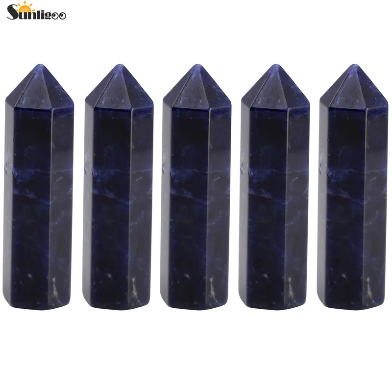 5x Sodalite Sunligoo самостоятельным 6 Грань Природных полированная мини Tumbled одной точке Аметист/розовый кварц/ясно кварта точки палочка украшения - Цвет: 5x Sodalite