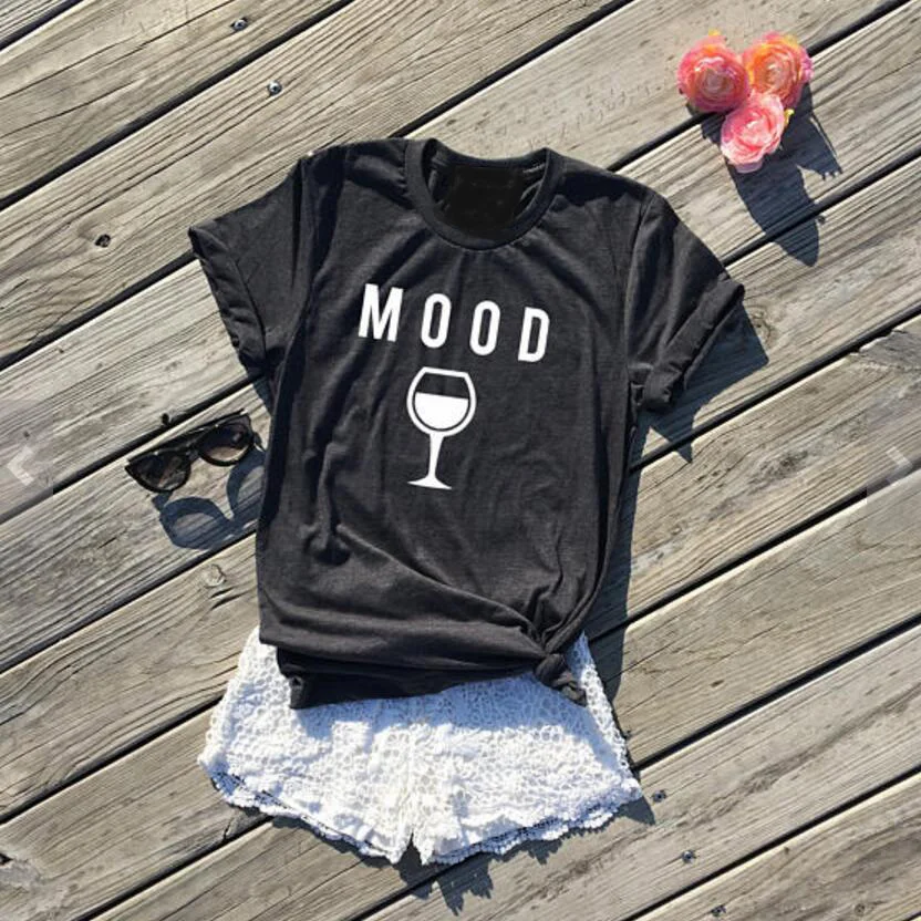 Fashion Clothing Crewneck Style Casual High Quality Cotton Tees MOOD Wine Graphic T-Shirt Hipster gifts for wine lovers t shirt | Женская