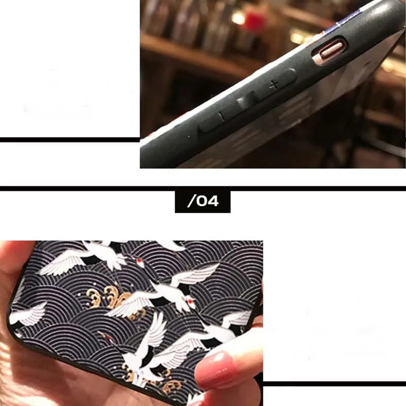 JIBAN Red Sun Flying Crane Phone Case For OPPO 17pro R11s R9s Plus XiaoMi 9 8se Mix2 5s Embossed Antique Silicone Soft Cover |