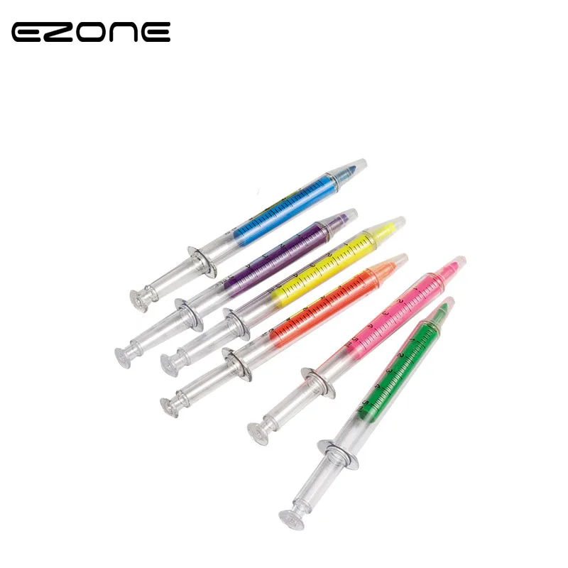 

EZONE 6PCS Creative Syringe Highlighter Marker Pen Stationery Fluorescent Pen Needle Tube Watercolor Writer Pen Student Gifts
