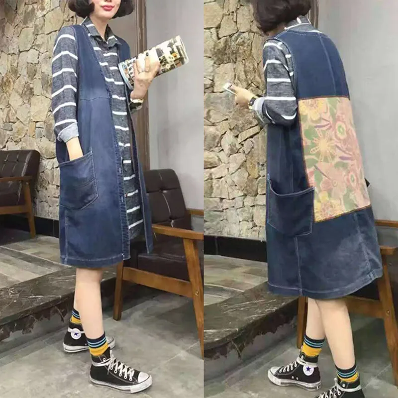 Бесплатная доставка новинка 2021 летнее винтажное джинсовое длинное пальто для