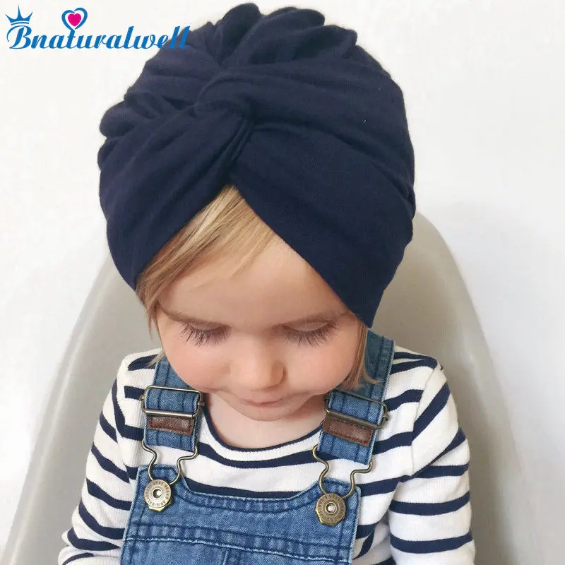 

Bnaturalwell Baby Top Knot Turban hat Little girls Headwrap Soft cotton Turban vintage style retro baby Beanies H121D