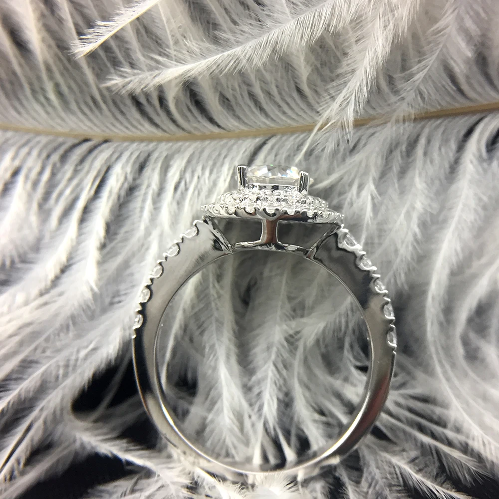 Твердое 14K белое золото 2ctw 6 5 мм Центр круглый вырез DF Moissanite обручальное кольцо