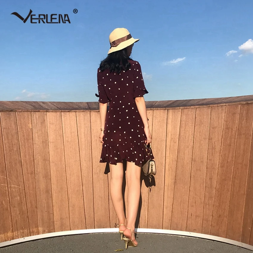 Verlena тяжелые шелковые платья лето чайное платье элегантное платье с v-образным вырезом и коротким рукавом, с рюшами, Белый Принт, ретро Бохо мини-платье