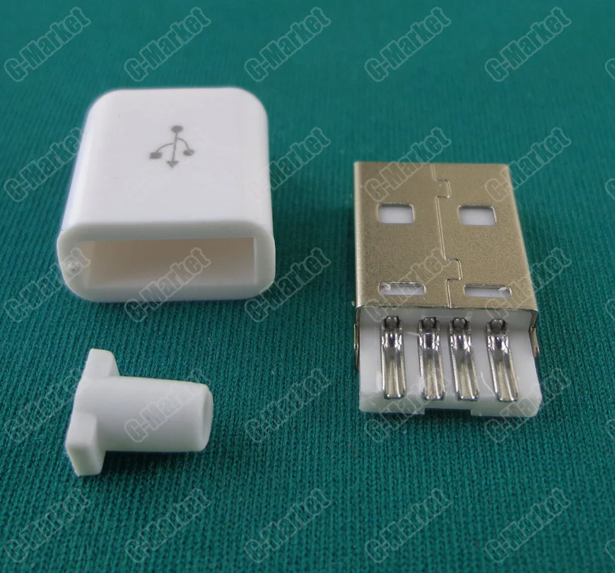 1000pcs USB 2.0 Connector Type A Male 4 Pin Plug Socket Soldering With white Plastic Cover for DIY Custom Handmade | Обустройство