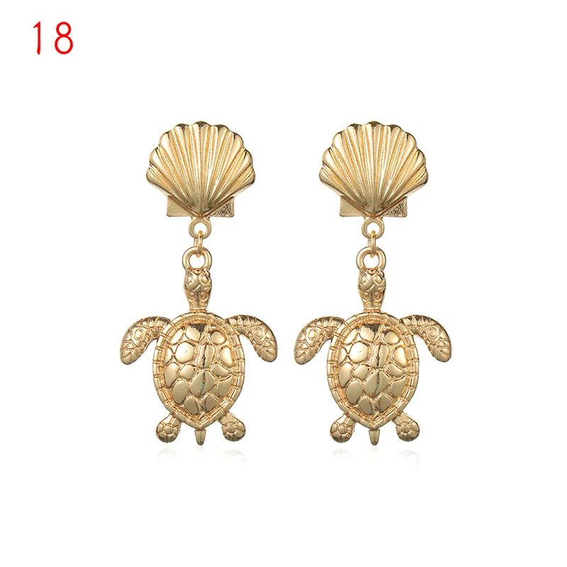 1Pair Summer Retro Fashion Shell Earrings Women Gold Color Geometric Irregular Starfish Conch Statement Jewelry Accessories