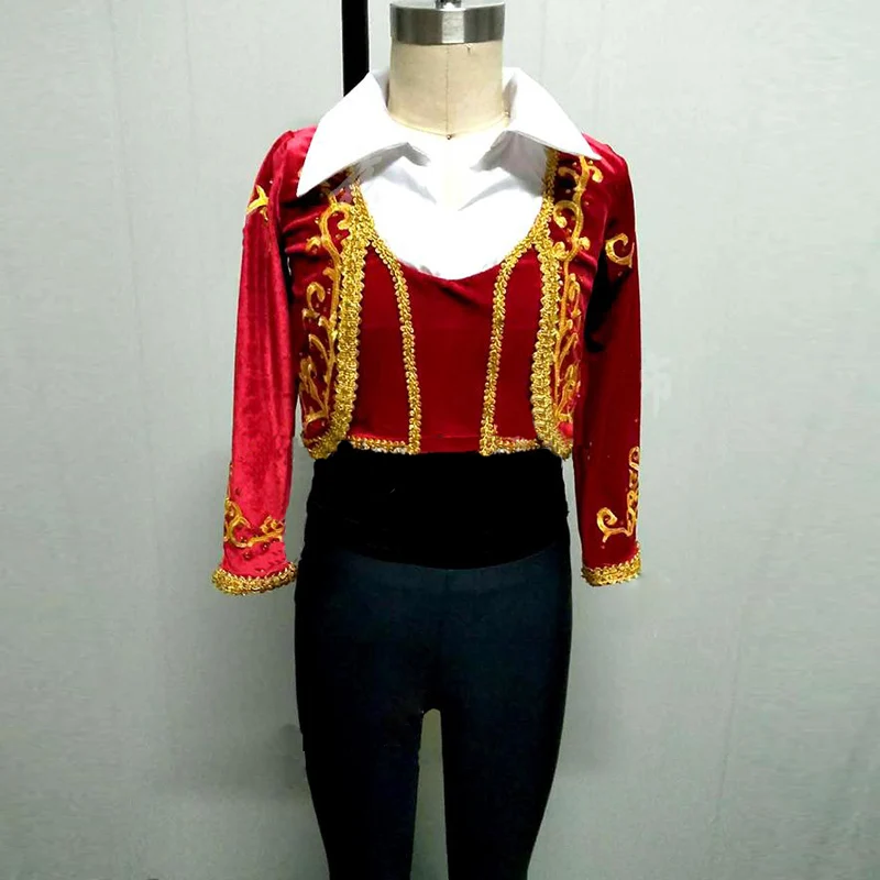 

Man Red Ballet Costumes Including Coat Top,Waistband and Pants Don Quixote,Ballet Dancing Set For Stage Performance