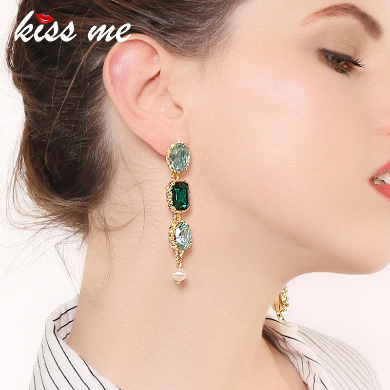 Женские свадебные серьги KISS ME синие и зеленые акриловые овальные с кристаллами