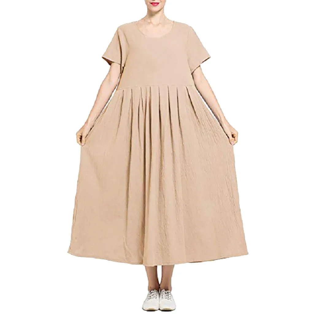 2019 новое летнее платье женское модное однотонное длинное макси с круглым вырезом