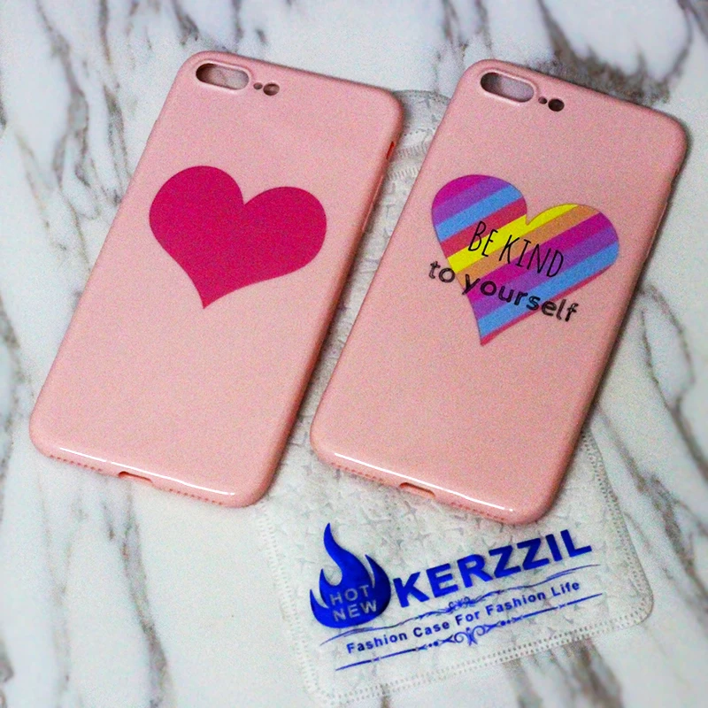 Kerzzil Cute Glossy Love Heart Phone Case For iPhone 8 7 Flamingos Cactus Flower Soft Back Cover iphone7 6 6S PLus |