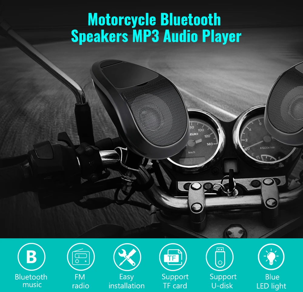 2 шт мотоциклетный аудио плеер Bluetooth колонки со светодиодный светильник MP3