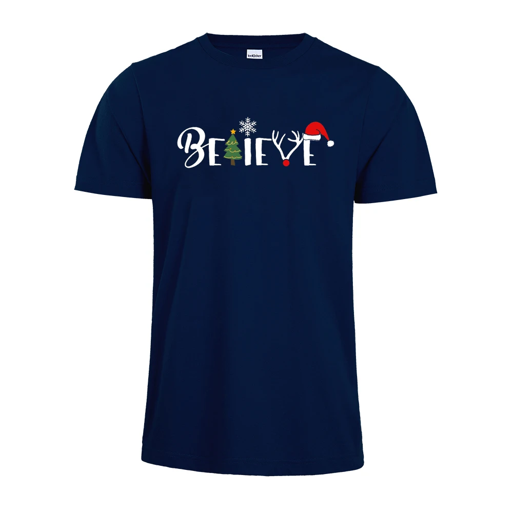 Женская рождественская футболка с надписью Believe Christmas удобная унисекс женская