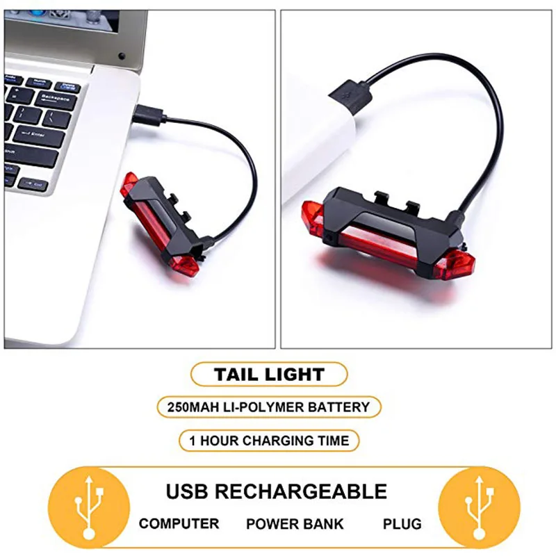 Портативный USB Перезаряжаемый велосипедный задний фонарь для безопасности