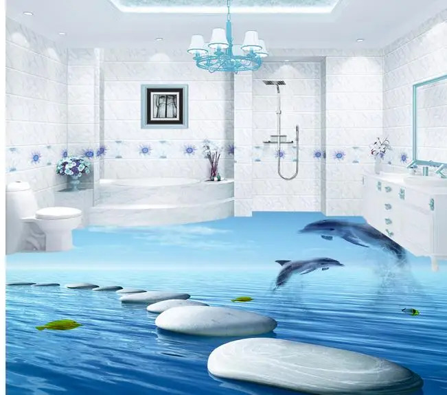 3D Floor Mediterranean Cobblestone Dolphin TV Background Wall | Обустройство дома