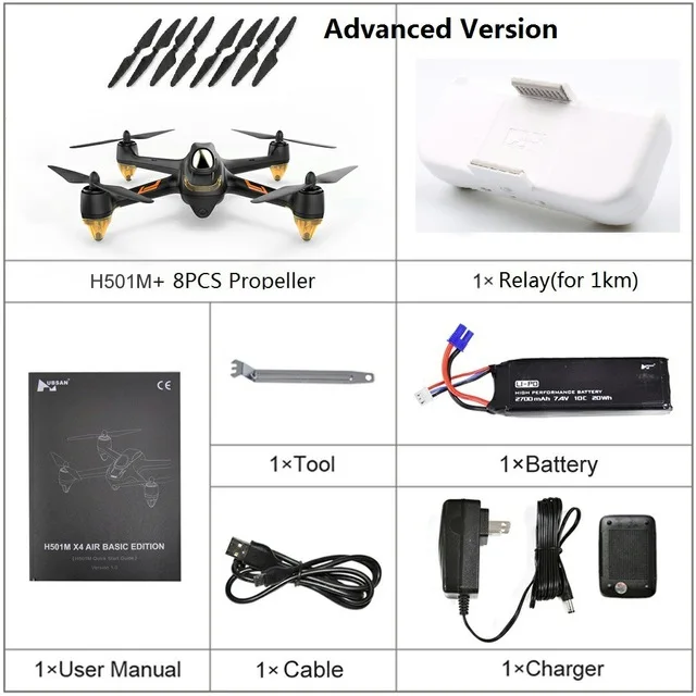 Advanced H501M Hubsan черный H501M Радиоуправляемый вертолет X4 wifi FPV Бесщеточный gps Дрон с функциональными Waypoints следуем за мной режим RTF для 1 км - Color: Advanced H501M