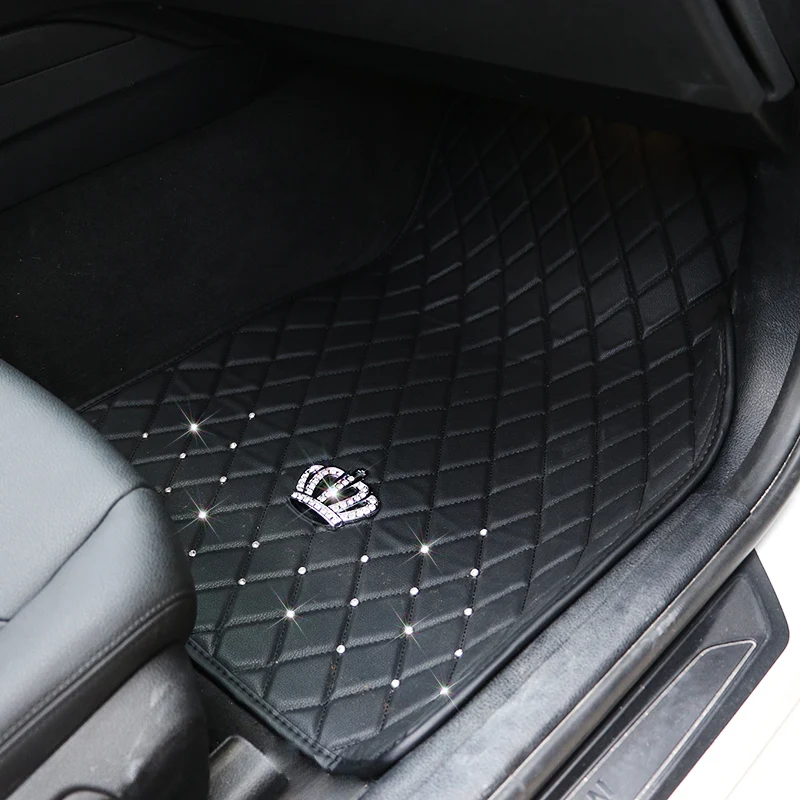 Fashion Men Rivet Pu Leather Car Floor Mats Cartoon Women Anti slip Universal Car Floor Mats for All Car Interior Accessories Fashion Men Rivet Pu Leather Car Floor Mats Cartoon Women Anti slip Universal Car Floor Mats for All Car Interior Accessories