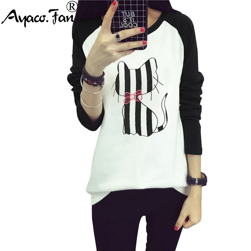 Футболка в стиле Харадзюку с изображением милого кота Новинка весна лето 2019