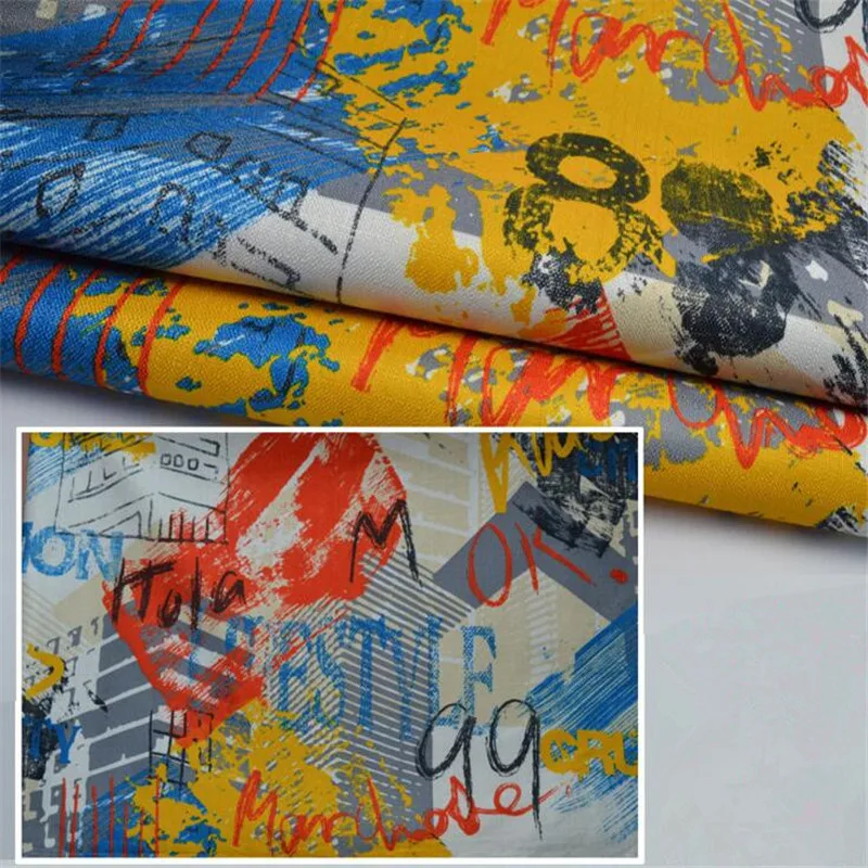Graffiti prints design thick Linen cloth DIY Sofa upholstered cushion seat linen fabric | Дом и сад