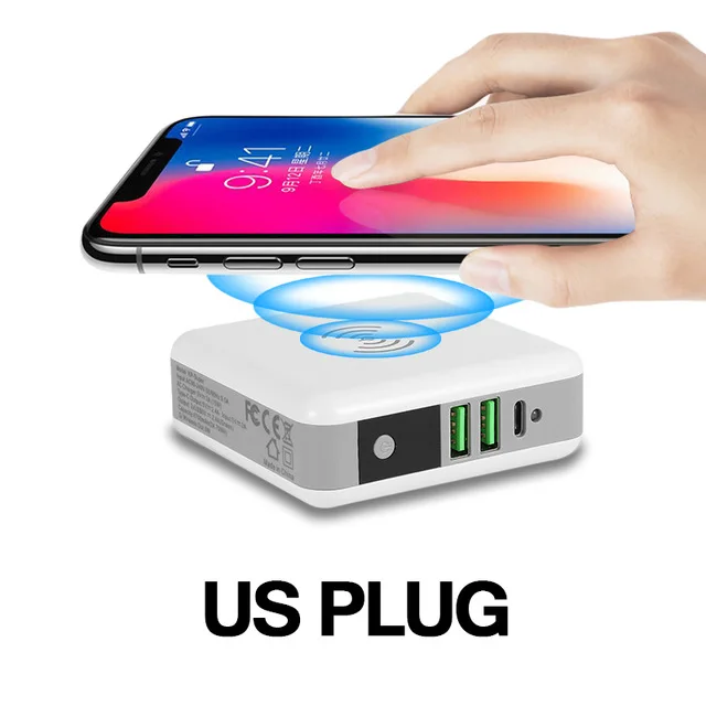 US Plug 6700 мАч беспроводной Quick Charge power Bank для iPhone Xiaomi переносной мобильный телефон зарядное устройство Внешний с двумя USB зарядное устройство - Цвет: US Plug