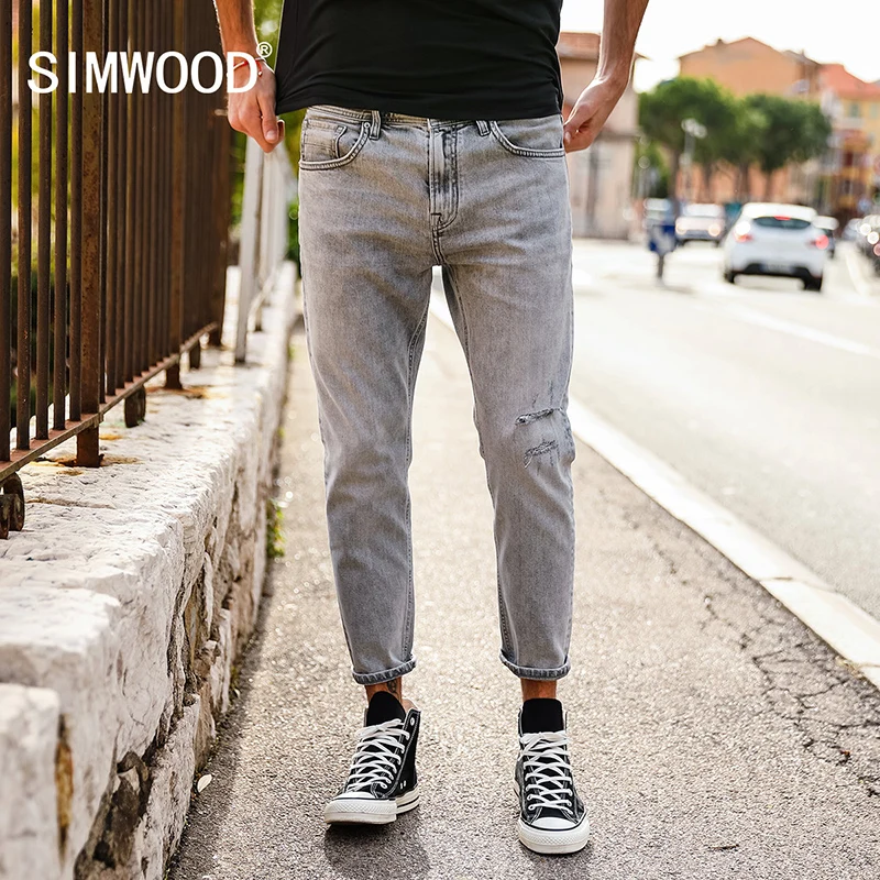 SIMWOOD 2019 Весна Лето Новые рваные модные джинсы мужские по щиколотку джинсовые