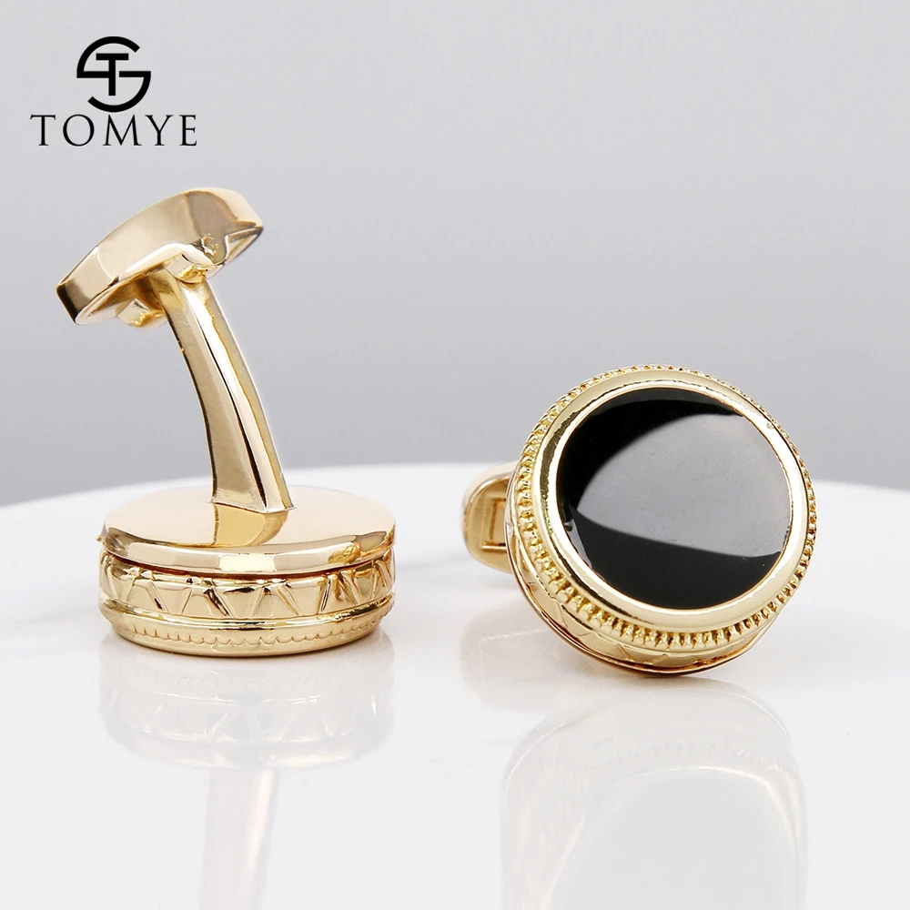 Роскошные золотистые и черные эмалированные свадебные мужские запонки TOMYE