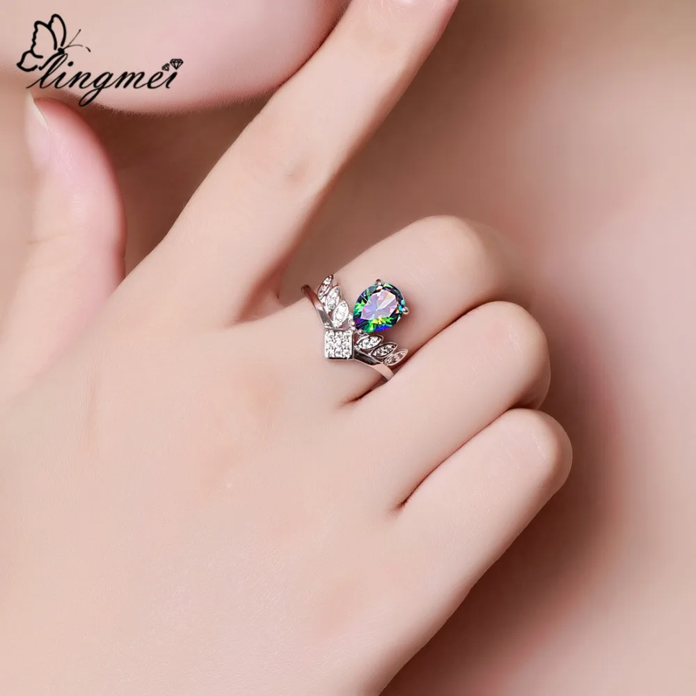 lingmei Gorgeous Fashion Crown Princess Jewelry Pear Cut Multi &amp White Red Cubic Zircon Silver Color Ring Size 6-9 | Украшения и