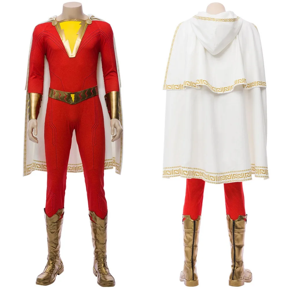 Shazam костюм для косплея Билли бэтсона плащ комбинезон Хэллоуин Карнавальный