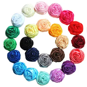 Новые многослойные атласные розочки, атласные розы для повязка для волос для девочек Аксессуары 100 штпартия 24 цвета в наличии