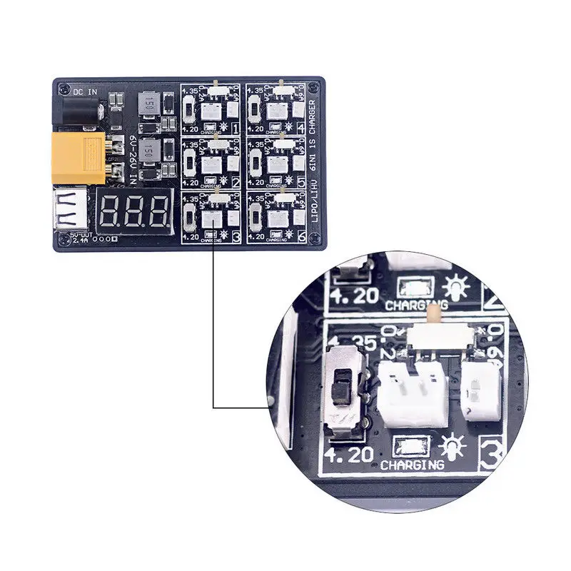 Новейшее зарядное устройство 6IN1 1S Lipo LiHV плата для зарядки XT60 12A3V адаптер