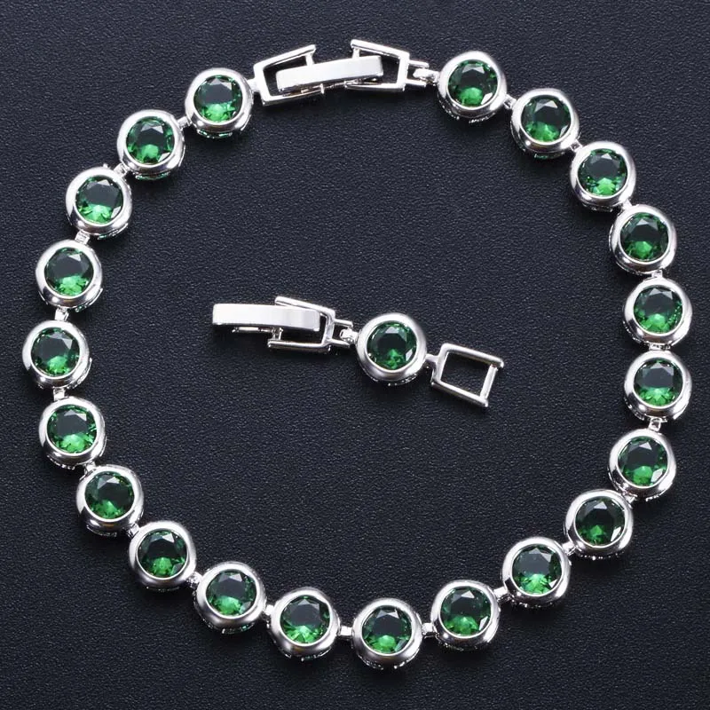 green CWWZircons классический серебристый цвет круглый блестящий кубический цирконий Свадебные вечерние теннисные браслеты ювелирные изделия для женщин CB075 - Окраска металла: green
