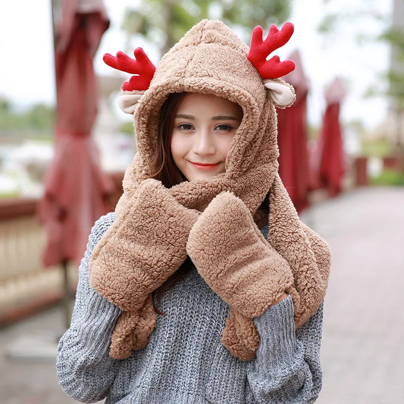 Мать и дочь зима теплая шапка шарф перчатки 3 In1 Onesie удобный мягкий искусственный