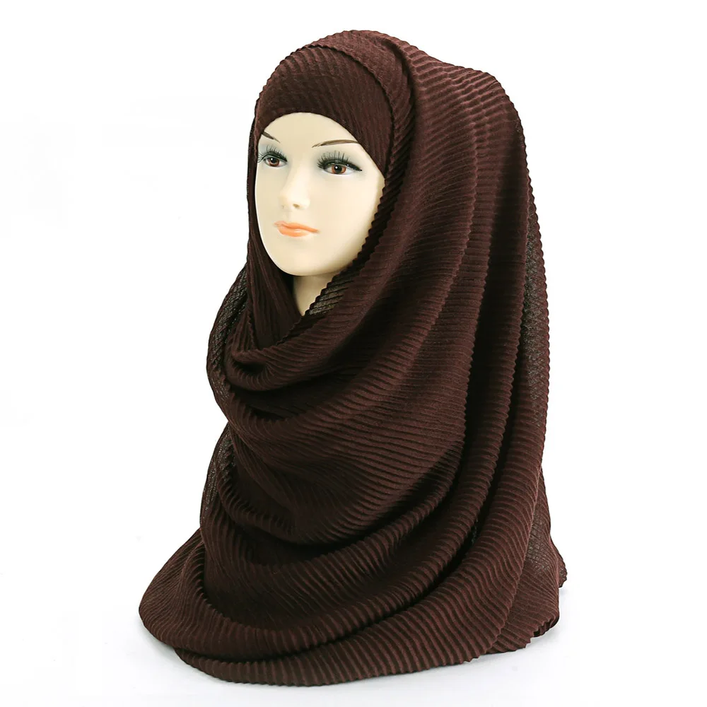 Большой Размеры 180 см* 90 см плиссированные морщинка Для женщин Hijab шарф мусульманский головной Обёрточная бумага шаль однотонного цвета - Цвет: 25 dark brown