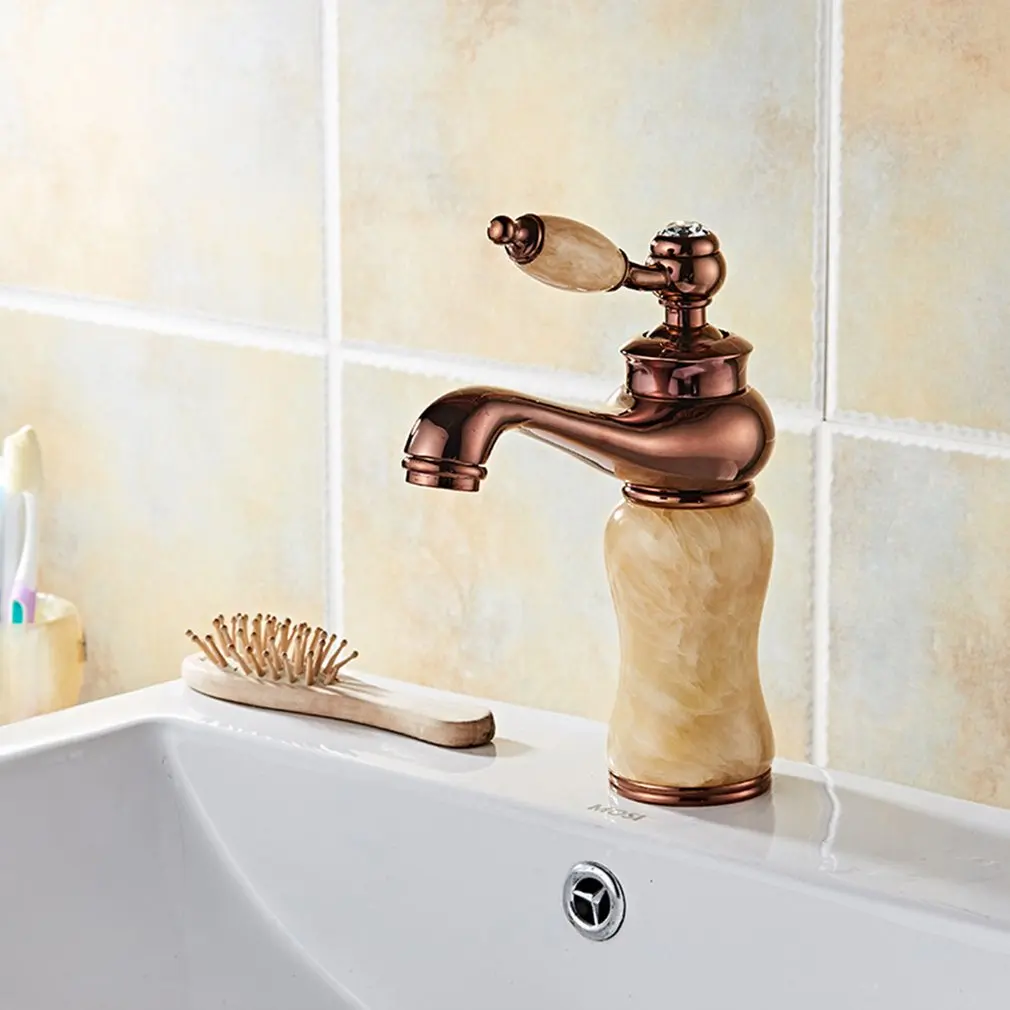 Европейская раковина кран золотой античный нефритовый горячий и холодный