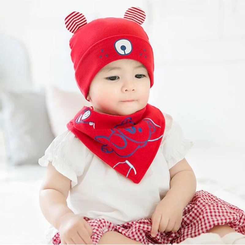 HPBBKD Newborn Baby Hat Set 2pcs/lot Infant Caps Cotton Beanies Girls Boys Bib Kids Scarf GH612 | Детская одежда и обувь