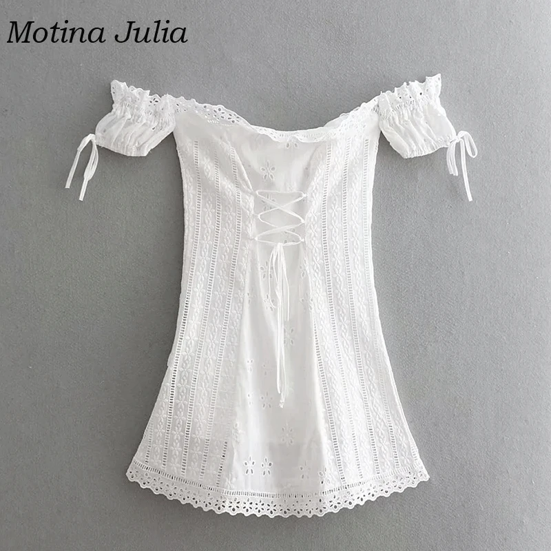 Motina Julia 2019 летнее кружевное вязаное платье для женщин с открытыми плечами
