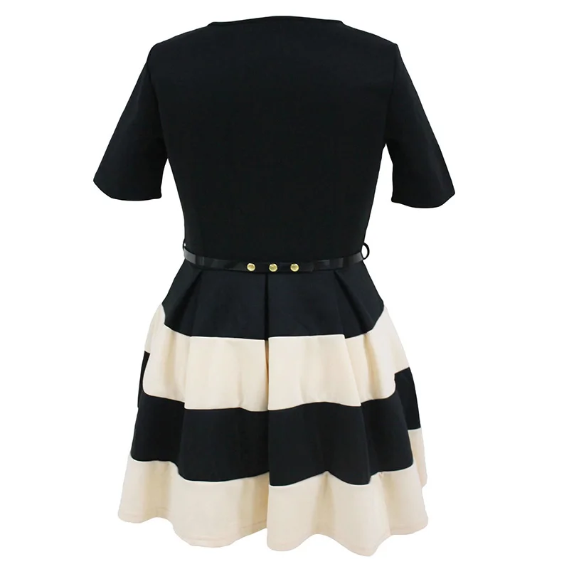 Одежда Для женщин Повседневное Летний стиль блок Striped Belted плюс Размеры
