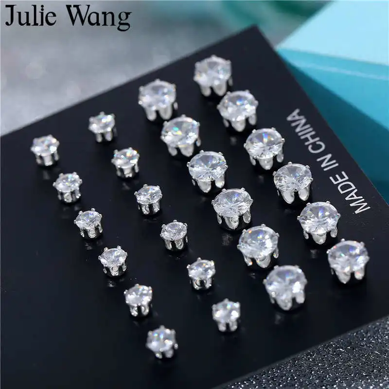 Julie Wang 12 пар смешанных 4/6/8 мм серьги гвоздики из чистого кристалла женские