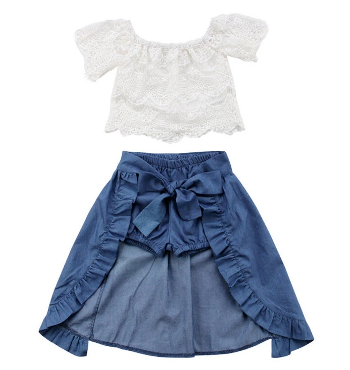 Фото Комплекты одежды из 3 предметов для маленьких девочек Кружевная футболка с