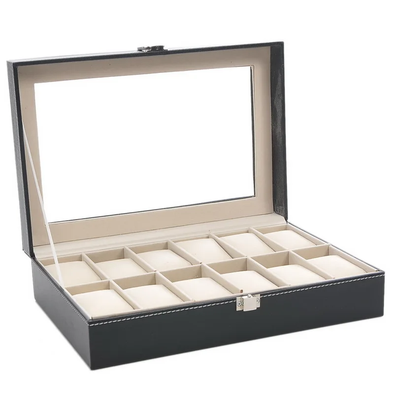 Hoomall Holder Couple 1PC Black PU Leather Case Elasticity Clamshell Watch Box Storage Boxes Christmas Birthday Gifts | Дом и сад